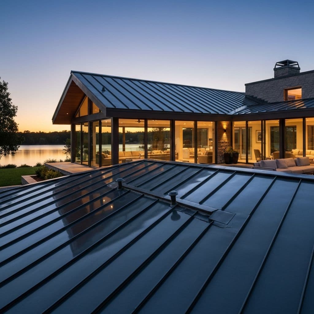 Lakeside estate with metal standing seam roof