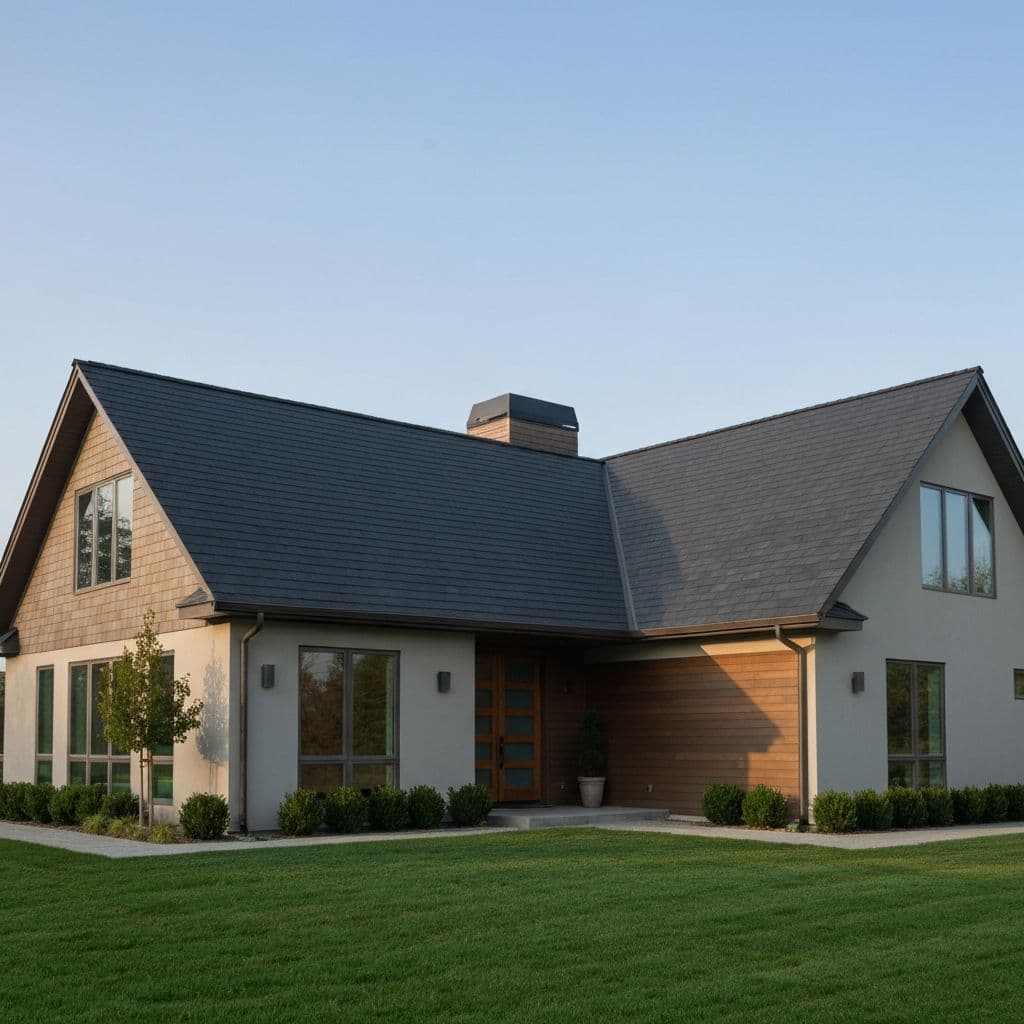 Modern suburban home with black architectural shingles