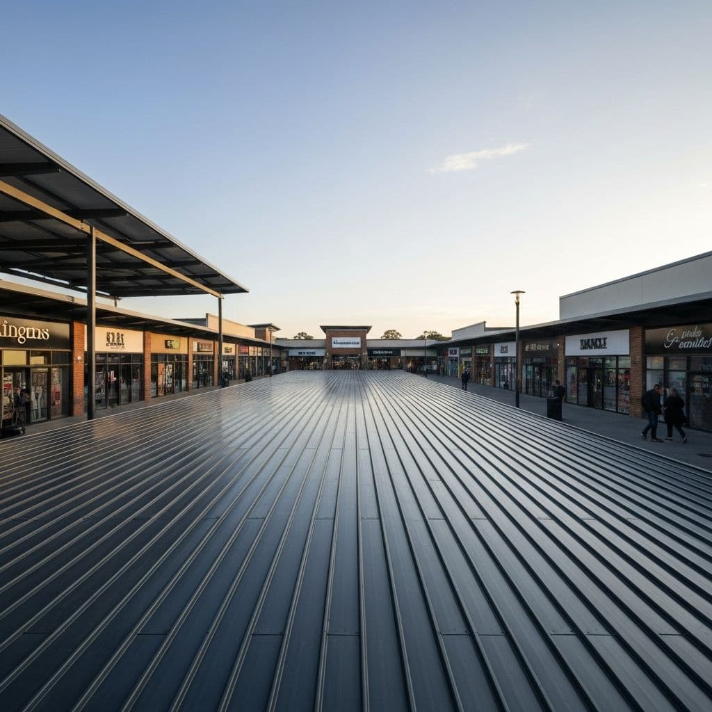 Retail plaza with renovated commercial roof
