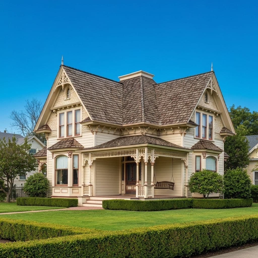 Historic Victorian home with restored cedar shake roof