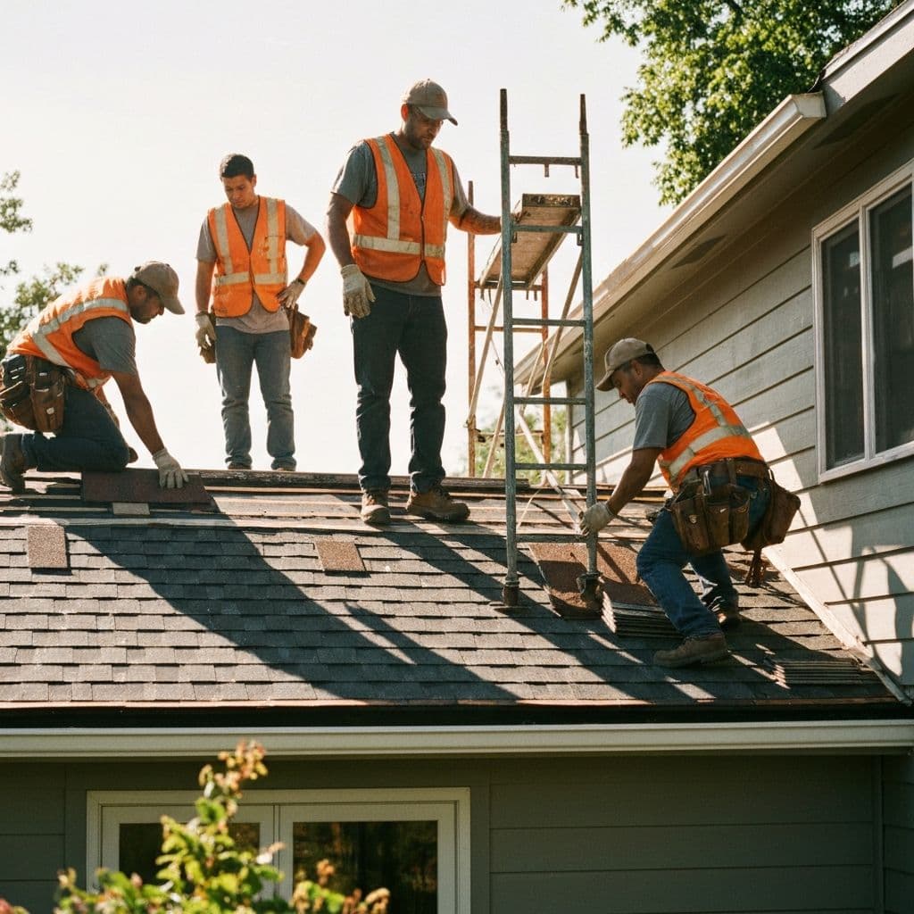 Professional roofing crew working in Your Area
